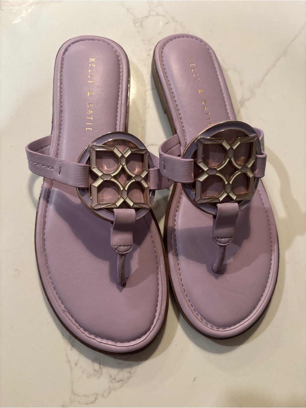 Kelly & Katie Lilac Thong Sandals with Gold Medallions